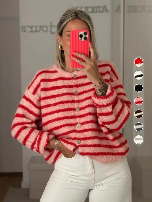 Women's Vintage Striped Cardigan Knitwear, Casual Daily Wear, Perfect for Dates & Shopping, Ideal for Spring/Autumn/Winter Seasons