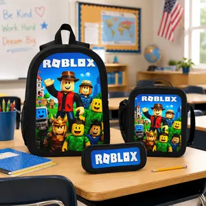 Roblox Backpack Set Durable Polyester School Bookbag Lunch Bag Pencil Case Lightweight Travel Daypack Back To School Supplies For Kids Boys Girls Teens Students Gamer Gift