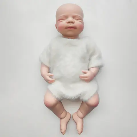 FunCuddle NO.18 Lifelike Full Silicone Sleeping Newborn Baby Girl Doll, 18.9-inch with Pink Soft Pinch Knitting Design, Dolls & Accessories Set for 4-6 Years Old Girls, Birthday Toy