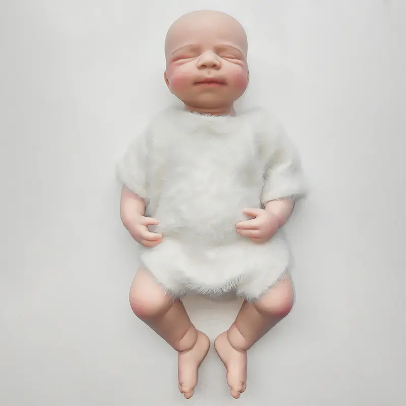 FunCuddle NO.18 Lifelike Full Silicone Sleeping Newborn Baby Girl Doll, 18.9-inch with Pink Soft Pinch Knitting Design, Dolls & Accessories Set for 4-6 Years Old Girls, Birthday Toy