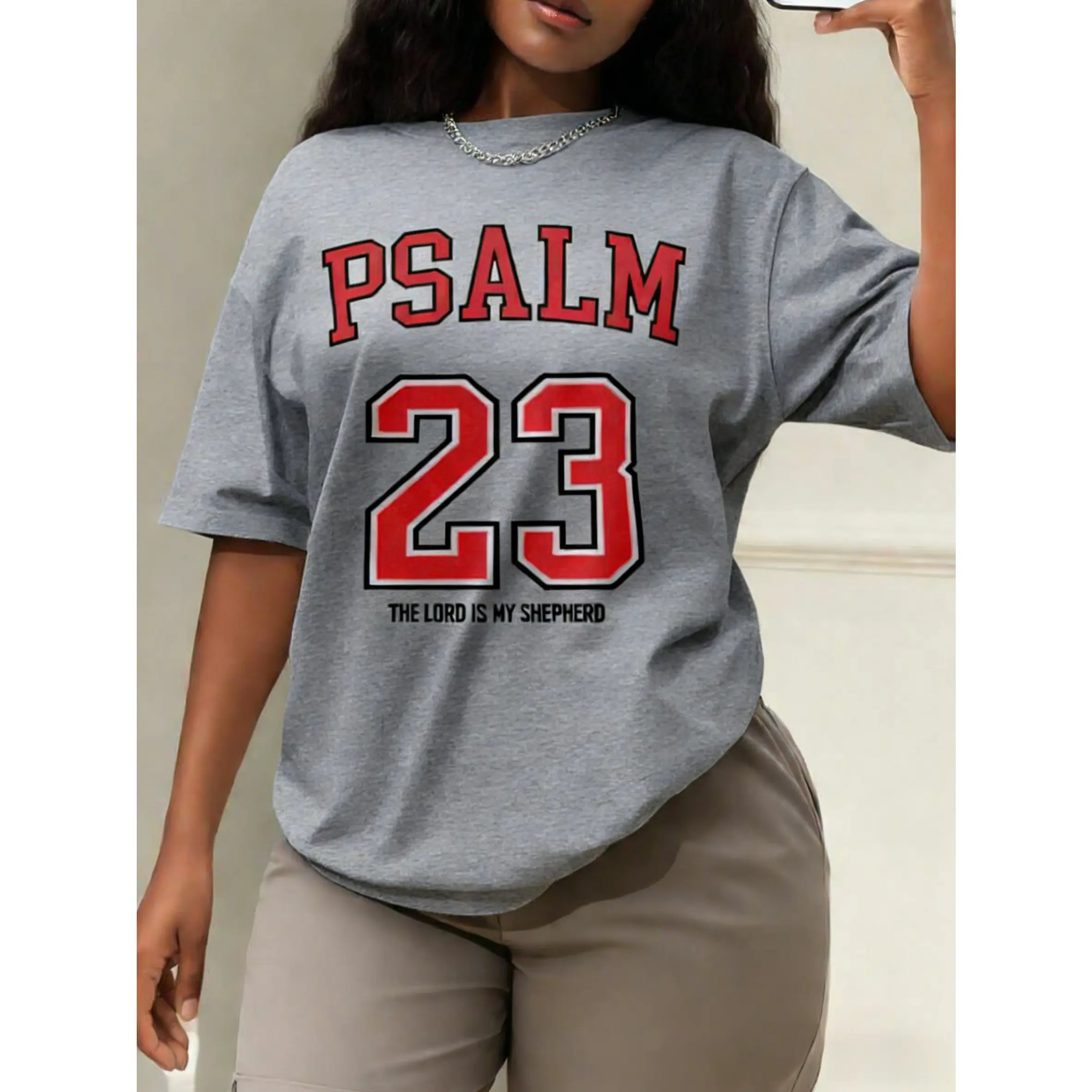 Women's 100% Cotton Smooth Basic Tee - "The Lord is My Shepherd" Graphic Tshirt, Short Sleeve, Round Neck, Oversized Unisex Fit, Casual Women's Clothes Top, Church/Spiritual Wear, Thanksgiving Gift