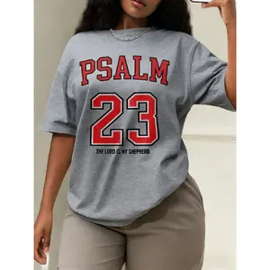 100% Cotton 1 Piece Women's Christian T-Shirt "The Lord is My Shepherd" Printed Short Sleeve Round Neck Casual Top, Suitable for All Seasons Thanksgiving and Christmas Gift, Church Clothing, Spiritual Clothing
