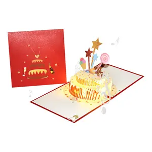 Musical Birthday Cards, 3D Pop Up LIGHT Blowable Cake Happy Birthday Cards with Music, press keys to play music at any time, Funny Popup Greeting Card Birthday Gifts for Kids, Women, Men, Daughter, Mom