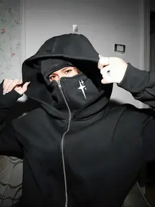 Girls' double-layer hat zipper pocket hoodie, masked autumn and winter top, combining comfort and fashion, easy to match with any outfit, suitable for daily or sports wear