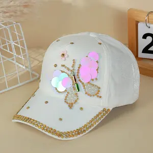 Women's Glitter Sequin Butterfly Baseball Cap, Adjustable Breathable Sparkling Sun Visor Hat For Outdoor
