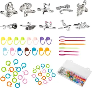 10 count Crochet Ring for Women with 45 Crochet Stitch Markers and 6 count Sewing ,Adjustable Open Crochet Tension Ring for Finger Crocheters Knitters,Stitch Markers for Crocheting