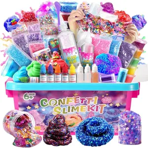 Confetti Slime Kit, Sparkling Slime Making Kit, DIY Craft Set with Clear Glue, Colors, and Decorations, Ages 6+