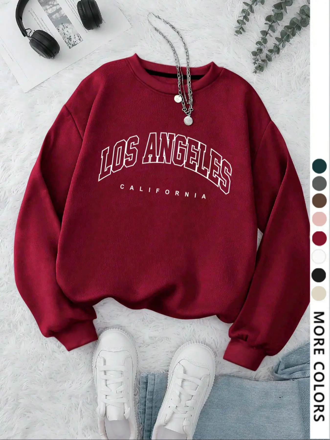 Women's Drop Shoulder Letter Print Hoodie, Comfortable Long Sleeve Round Neck Pullover Sweatshirt, Casual Loose Fit Fall & Winter Fashion Top, Womenswear, Casual Pullover Tops, Casual Warm Sweatshirt, Aesthetic Casual Pullover