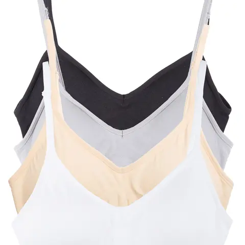 Kalon Women's 4-Pack Soft Cup Bralettes - Soft Bra, Basic Everyday Necessity Underwear, Wire-Free Nylon Stretch, V-Neck, Adjustable Criss Cross Straps, Removable Pads, Hook and Eye, Earth Tones, Comfy Casual Fit (XXS Available)