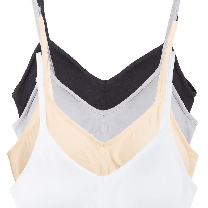 Kalon Women's 4-Pack Soft Cup Bralettes - Soft Bra, Basic Everyday Necessity Underwear, Wire-Free Nylon Stretch, V-Neck, Adjustable Criss Cross Straps, Removable Pads, Hook and Eye, Earth Tones, Comfy Casual Fit (XXS Available)