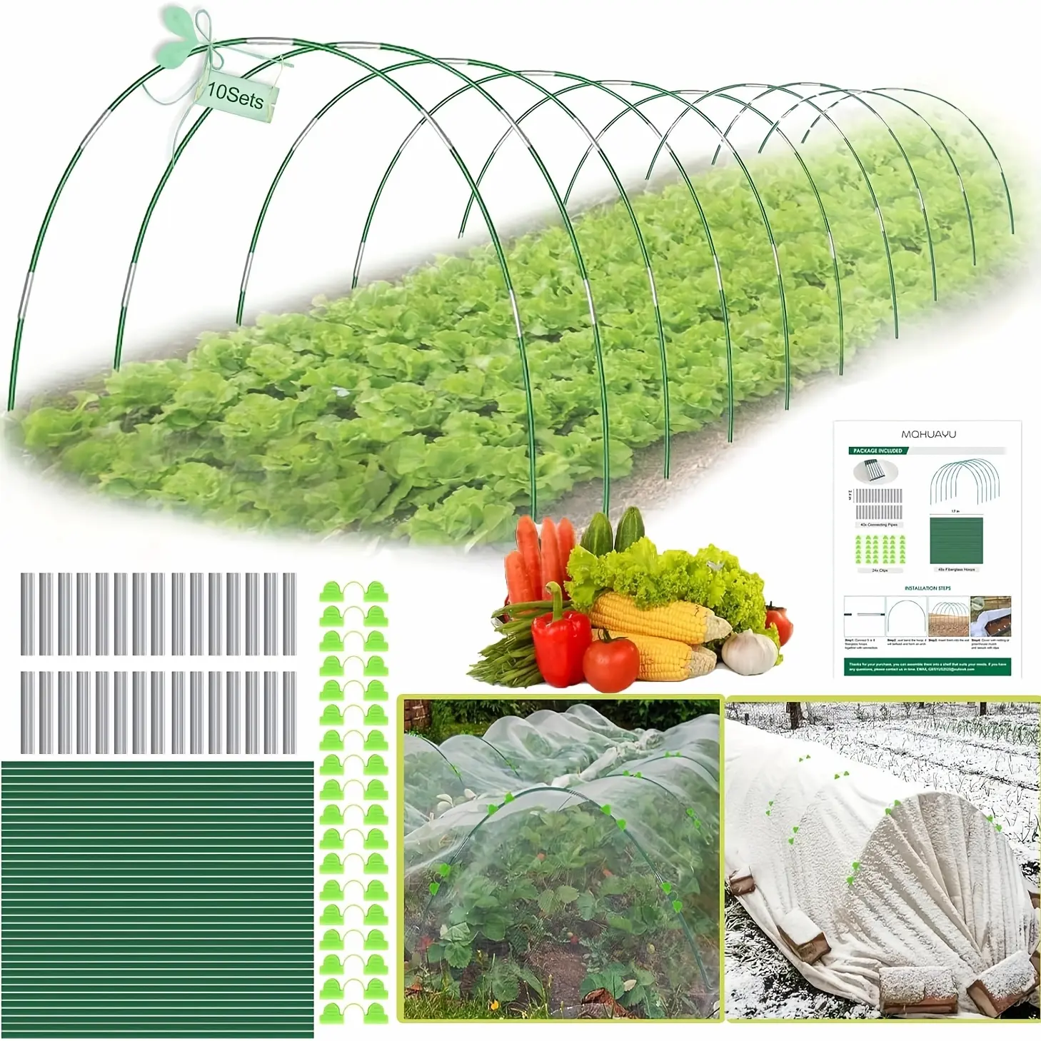 40/50 Garden Hoops for Raised Beds, 8/10 Sets of 8.5 FT Long Garden Hoops, Rust-Free Fiberglass Greenhouse Hoops Grow Tunnel for Garden Netting, Plant Support Garden Stakes for Row Cover