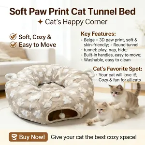 Huge Size Cat Tunnel Bed Cat Toys Adorable Cat Paw Outlooks with Fluffy Toy Balls and Plush Cushion High Quality Great for All Seasons Foldable Soft Plush Material Eco-Friendly Design Practical Functions Adjustable Shapes