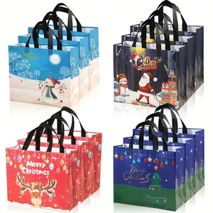 12 Large Reusable Christmas Gift Bags with Handles, Party Gift Packs, Gift Packaging, Reusable Party Supplies, Includes Santa Claus Tree Snowman Designs, Perfect for Holiday Parties and Surprises