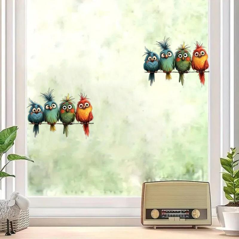 Cartoon Bird Pattern Window Sticker, 4 Counts/set Cute Bird Pattern ...