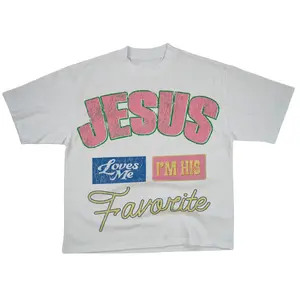Vintage Jesus Loves Me I'm His Favorite Print Short Sleeve T-Shirt Cotton Menswear