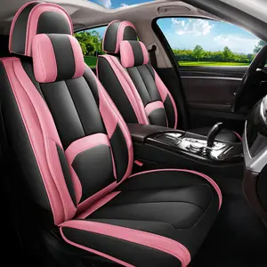 OTOEZ Luxury Nappa Leather Car Seat Covers 5PCS with Fixed Lumbar Support Waterproof Protector for Cars SUVs Car Interior Kit Universal Car Seat Accessories