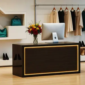 All Black Reception Desk with Fire Safety Label Modern Design for Office Use