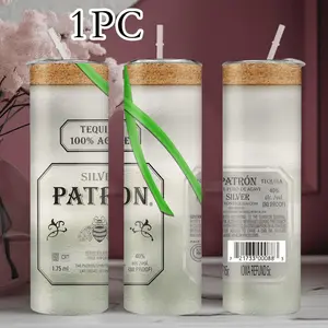 1pc 20oz stainless steel water bottle with Patron silver tequila label design. Suitable for fitness, travel, driving and daily use at home. A great gift for family and friends.