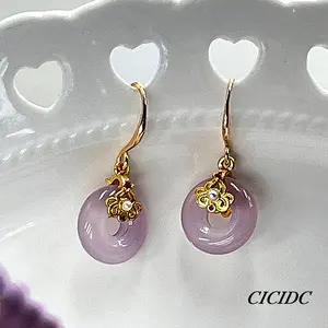 Natural Purple Jadeite Jade Donut Earrings New Design Daily Wear Gifts Sterling Silver