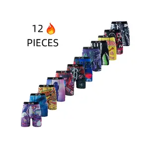 12Pcs  Men Underwear Boxer Hot Shorts Underpants Breathable Man Panties  Boxer Briefs XXXL Plus Size