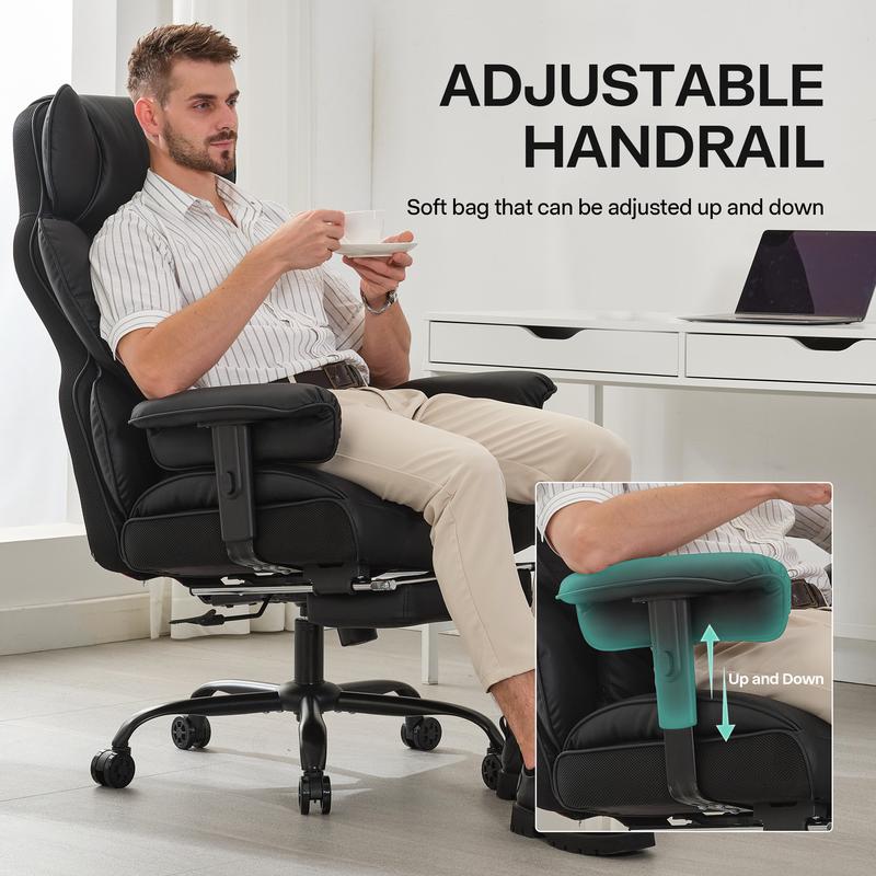 Gzagdecr Big and Tall Office Chair 400lbs PU Leather High Back Gaming Chair with Foot Rest Reclining Executive Ergonomic Office Chairs Lumbar Support Computer Chair Adjustable Armrests