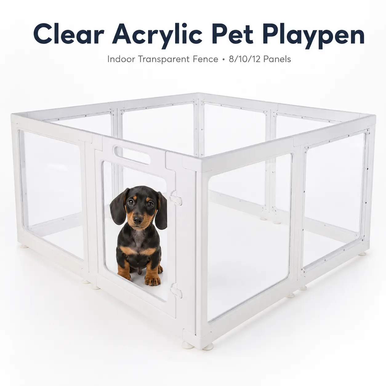 Clear Acrylic Pet Playpen - Indoor Transparent Plastic Fence for Puppies, Easy-to-Assemble Design with 8/10/12 Panels