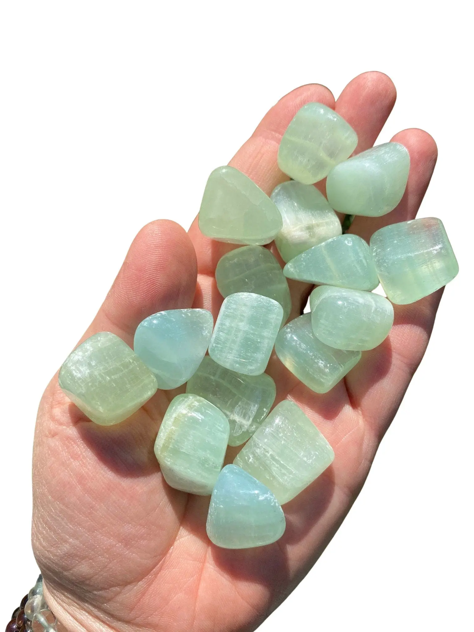 Green Calcite Tumbled Stone - Grade A - Polished Natural Green Calcite Crystal