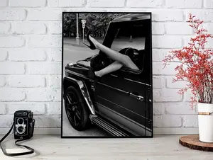High Heels Woman in Classic Car Print, Luxury Fashion Wall Art, Feminist Poster, Black and White, Vintage Photography, Hypebeast Room Decor