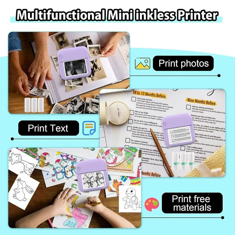 Portable Mini Sticker Printer - Inkless Thermal Bluetooth Pocket Printer for iOS Android Notes Photo Portable Mini Sticker Printer - Inkless Thermal Bluetooth Pocket Printer for iOS Android Notes Photo