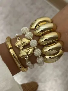 Women's Bow Bamboo Joint Geometric Acrylic Beaded Bracelets Set, Elegant Boho Style Jewelry for All Seasons, Perfect Gift