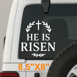 he is risen vinyl decal elegant handwritten cursive script style faith sticker for car, truck, window, mirror, easter Christian decor stickers