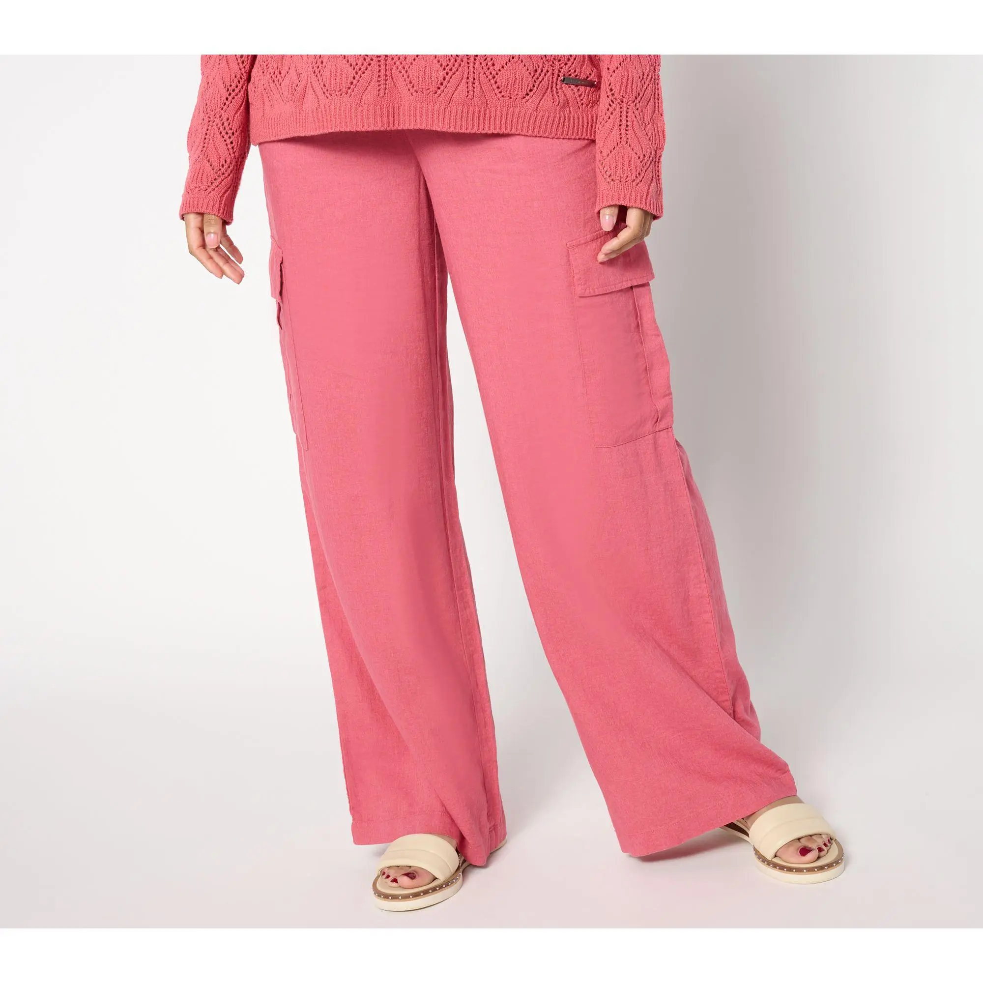 QVC Women's Boheme Regular-Fit Linen Cargo Pants