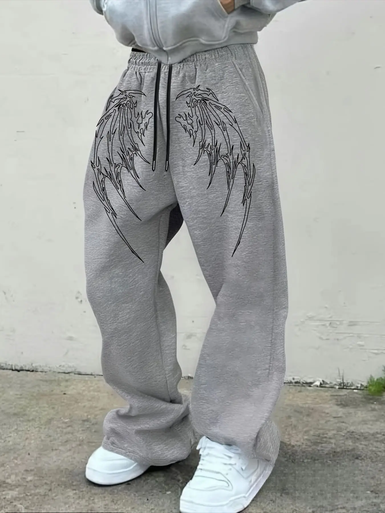Men's Gothic Demon Wing Print Sweatpants Dark Aesthetic Streetwear Casual Pants
