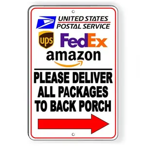 Back Porch Delivery Sign, No Arrow Sign, Aluminum Sign, Yard Sign, Hanging Sign for Home, Office, Business, Home Decor, Room Decor