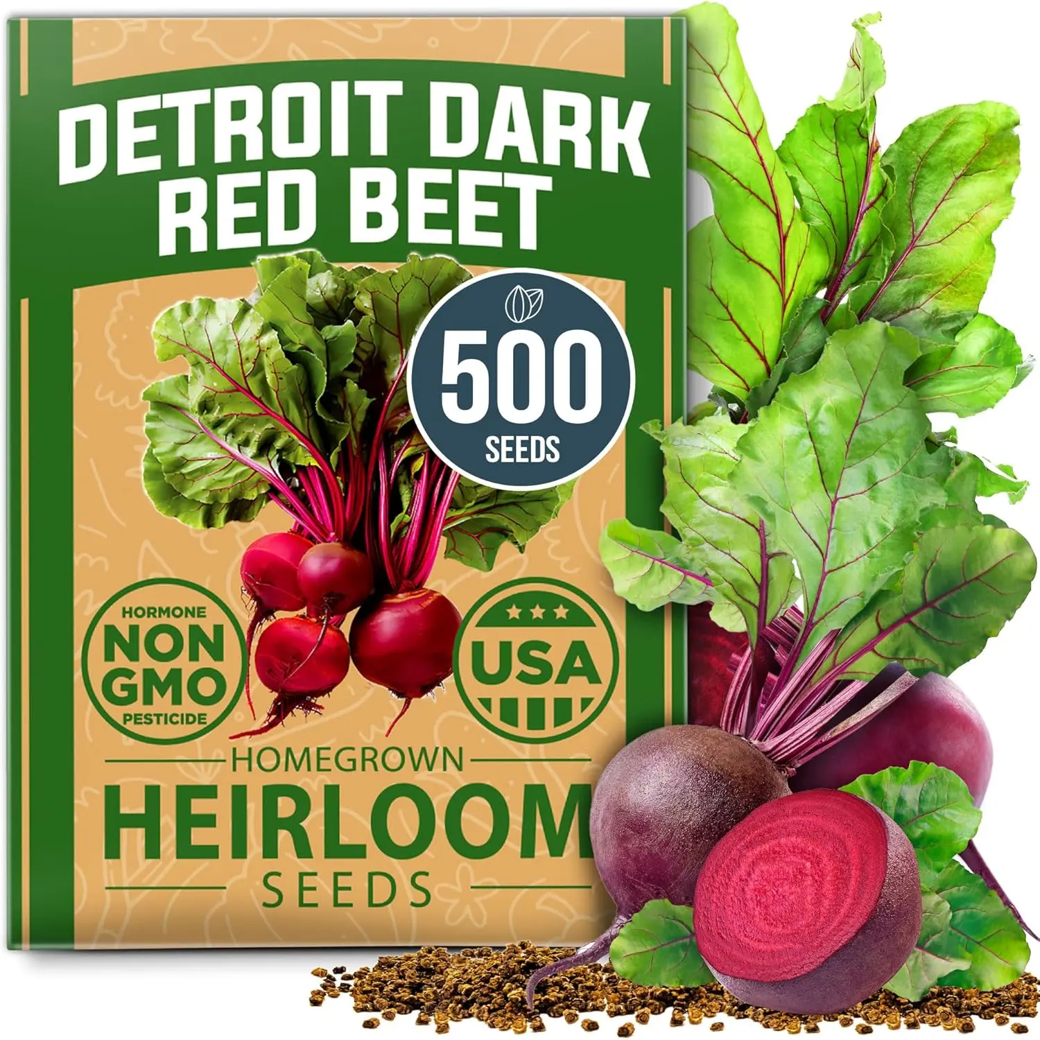 Detroit Dark Red Heirloom Red Beet Seeds Pack - 500 Beta vulgaris Seeds, High Germination, Sweet, Nutrient-Rich, Antioxidant Protection, All Seasons, Climate-Adaptable, High Yield, Round Roots, for Home Gardens, Containers, Bag