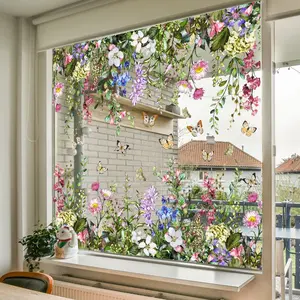 A set (30*60cm*2pcs) of spring-colored butterfly and flower window stickers with electrostatic adsorption for glass window decoration and beautification Floral Pattern Sticker Decorative Sticker DJ3073-YJ*2