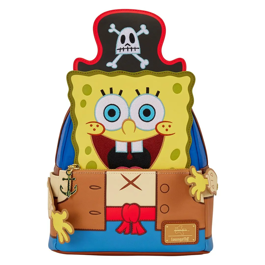 Loungefly Nickelodeon SpongeBob SquarePants Pirate Look Faux Leather Mini Backpack for Female Adults, 9in W x 10.5in H x 4.5in D, Adjustable Straps, Functional Arm Movement, Casual Graphic Collectible Bag Purse