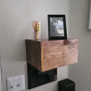 Handcrafted Solid Oak Concealment Shelf with Key Fob Entry - Rustic Modern Style, Customizable Size and Engraving Options Decor Shelves Minimalist Fitting Hook