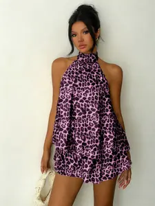 Women's Summer Fashion Chic Party Halter Neck Tie Backless Print Mini Dress, Slimming Sleeveless Short Skirt, Casual Elegant for Home Outdoor Urban Wear
