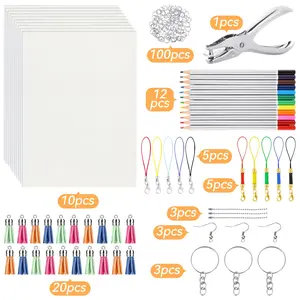 162pcs Shrink Plastic Kit Includes 10 Sheets Shrink Papers, Hole Punch, Keychain Accessories And Pencils for Shrinky Art And DIY Keychain Making Easter Mother Day Ornament