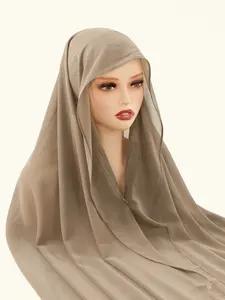 Women's Magnetic Buckle Solid Color Chiffon Scarf Tube Hat Head Wrap Turban Modest Hijab, Breathable Comfortable Scarves for Daily Use