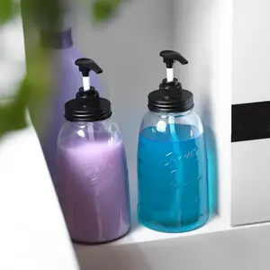 Glass Liquid Laundry Detergent Dispenser, Two 50oz Farmhouse Mason Jar Style Laundry Soap Dispenser For Liquid Detergent, Refillable & Reusable Laundry Soap Container for Fabric Softener, Liquid Laundry Soap and Bleach
