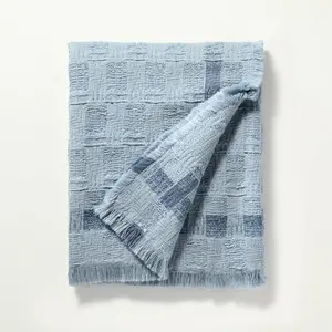 Soft Woven Throw Blanket with Textured Border Blue - Hearth & Hand with Magnolia