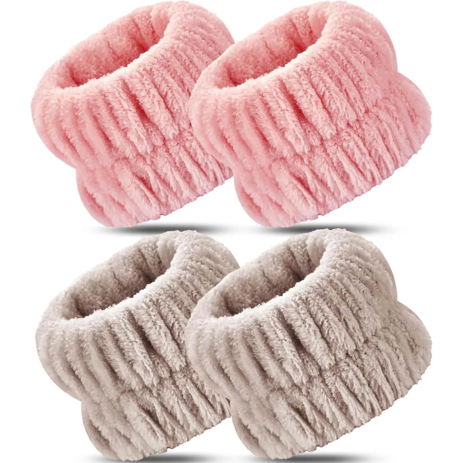 Unisex 4-Pack Elegant Spa Wristbands Set, Practical Water-Absorbent Arm Towels for Face Washing, Soft Pink & Beige, Home & Bathroom Supplies for Daily Routine
