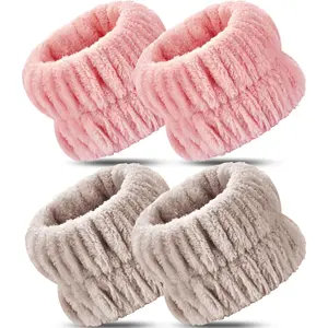 Spa Wristbands - 4pcs Absorbent Arm Towels for Face Washing Suitable for Women and Men in Soft Pink and Beige Colors