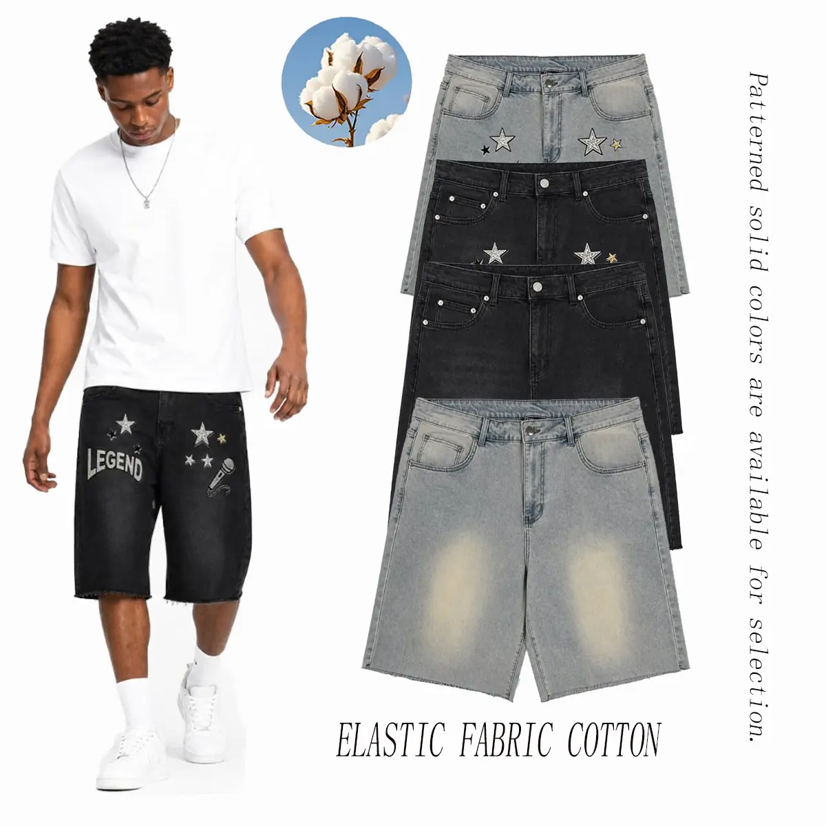 Men Summer Stretchy Denim Shorts Jeans For Men Streetwear  Knee length Baggy Comfort Cargo Casual Shorts Pants Jean