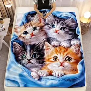 1pc In Pocket Blanket |   Lightweight Home Furnishings Bedding, Suitable Sofas, Beds, Travel, Camping, Living Rooms, Offices - Soft And Warm Fabric, Digital Printed, 2d Flat, Mixed Color,, Flannel, All Seasons