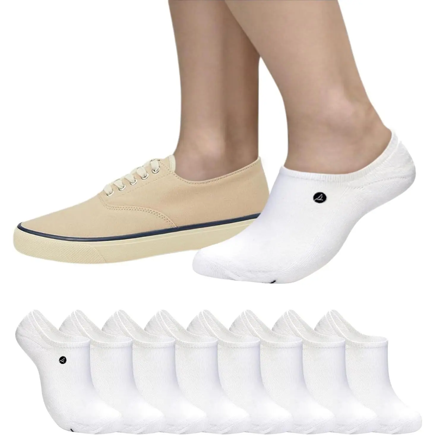 Sperry Men's Cushioned No Show Socks 8-Pack – Moisture-Wicking, Non-Slip Fit, Low Cut Ankle Socks for Everyday Wear