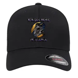 Flexfit Move in Silence Fitted Wool Blend Cap 6477 Adult Unisex Royal Blue with Silver Underbill & Spandex Sweatband 83% Acrylic 15% Wool 2% Spandex Ninja's Move in Silence Design