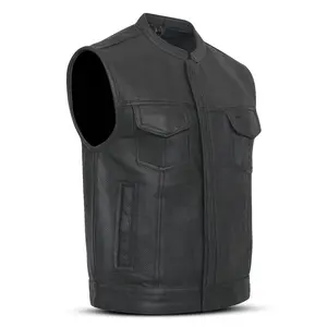 Perforated Leather Club Style Motorcycle Vest MC20113